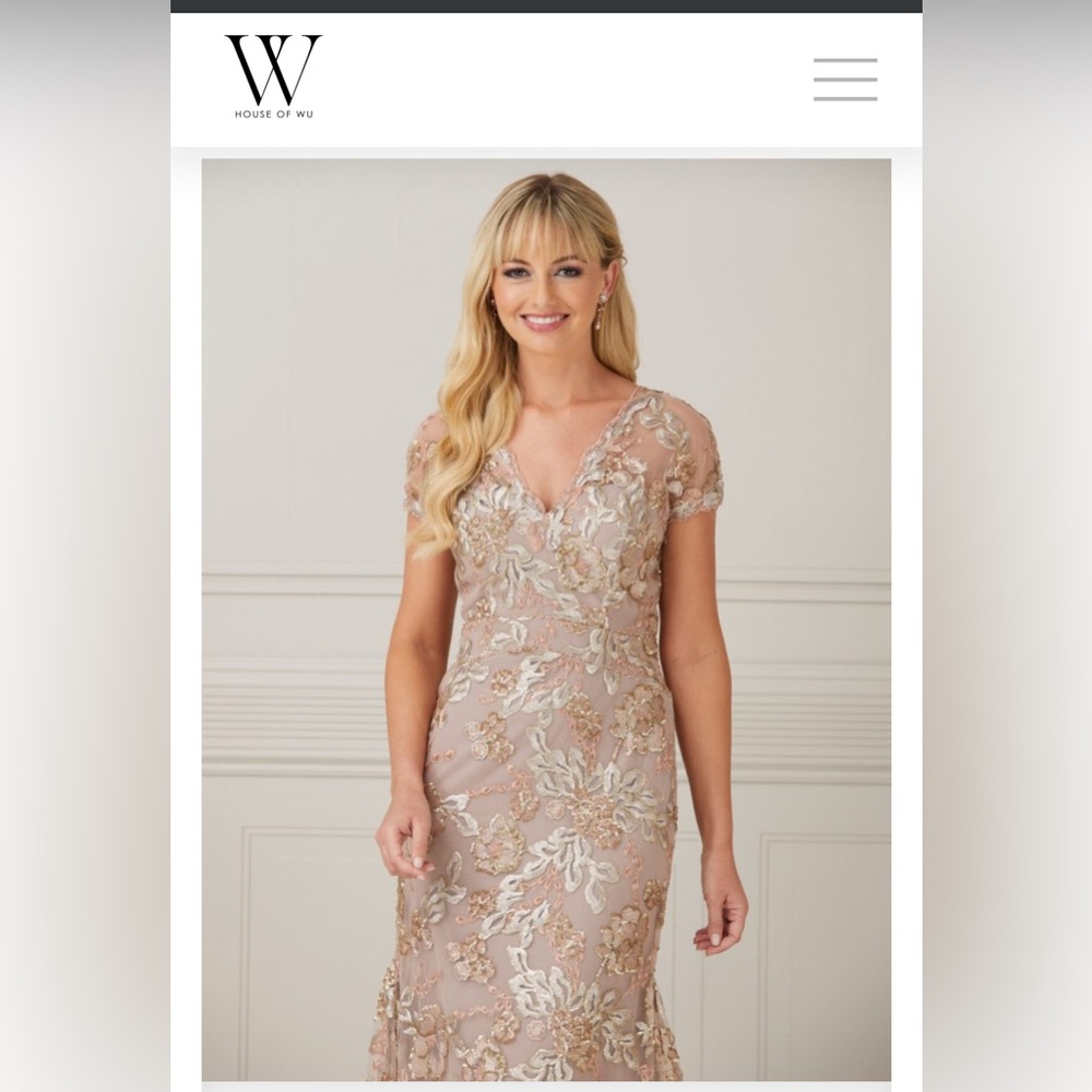 Christina Wu Blush Pink and Gold Sequined Maxi Dress